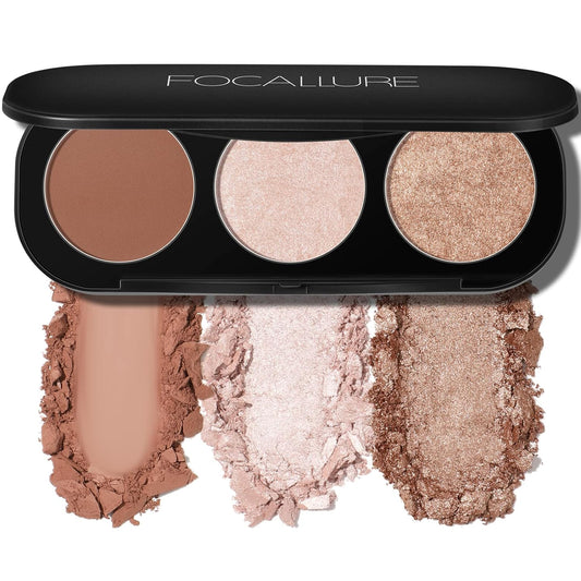 FOCALLURE Blush and Highlighter Palette,3 in 1 Makeup Powder Cruelty-Free Matte Blush,Shimmer Illuminator Highlighters for a Glowing Look,#02 | alldaygood beauty