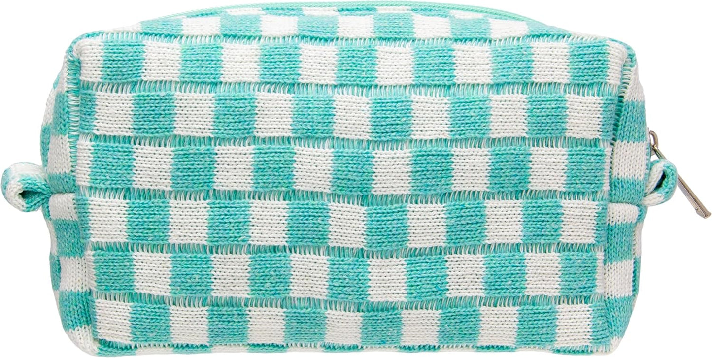 PAZIMIIK Checkered Makeup Bag for Purse Portable Zipper Make Up Pouch Small Cosmetic Case for Travel Accessories Arctic Blue