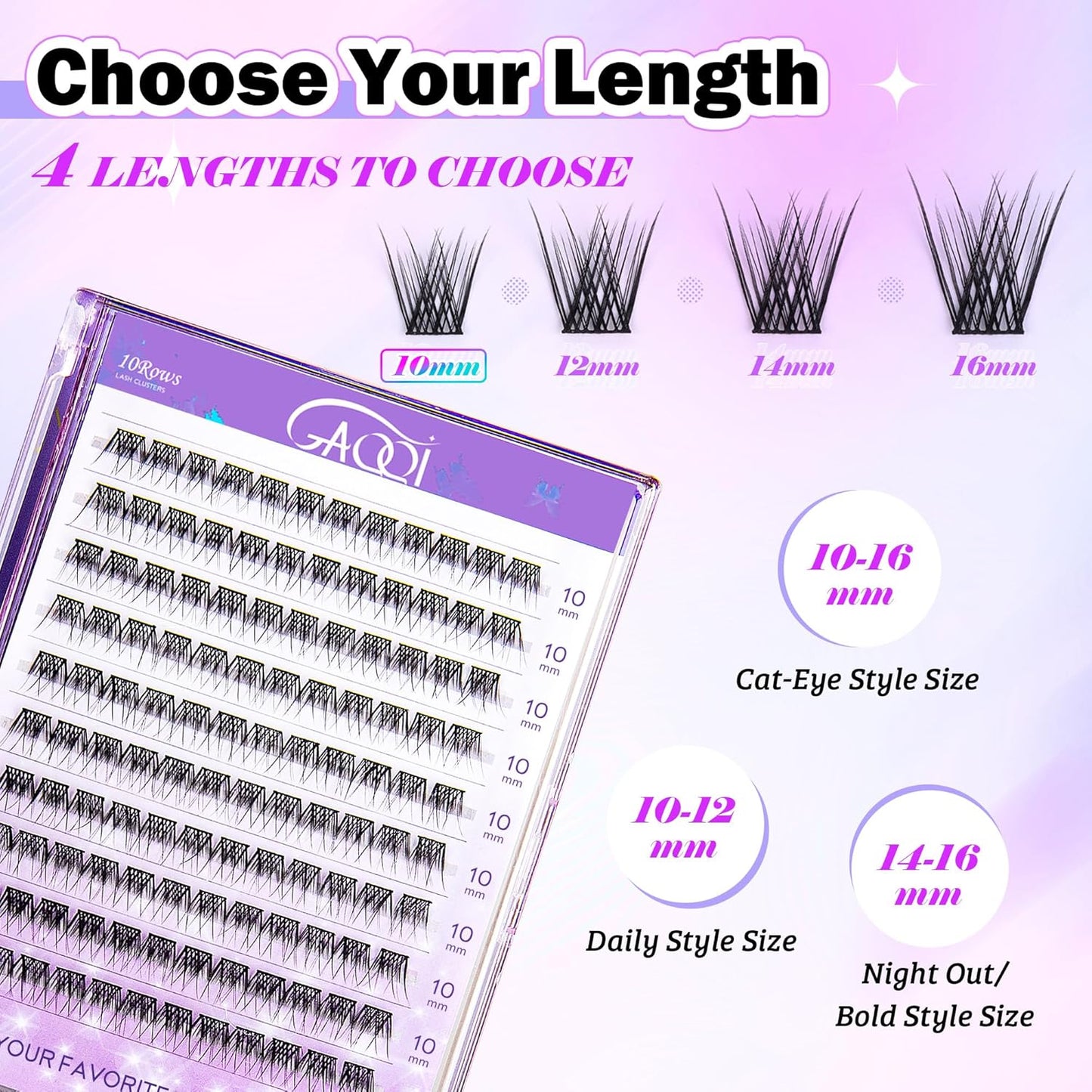 GAQQI Lash Clusters, Eyelash Clusters 120PCS D Curl Individual Lashes, Wispy Cluster Eyelash Extension 10mm Only, Natural Looking Cluster Lashes （GQ03, D Curl, 10mm)