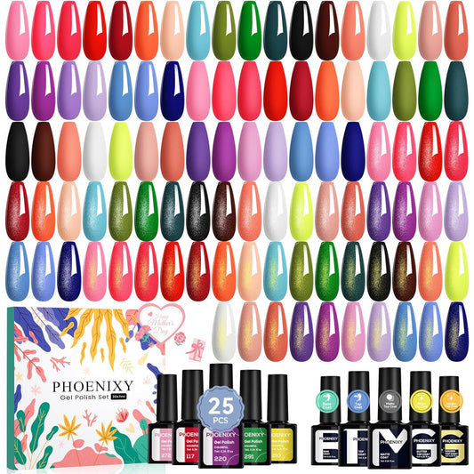 phoenixy Gel Nail Polish 30 PCS Gel Nail Polish Set Dark Color Collection Manicure Set for Women Matte Silver Gold Glitter Top Coat for Women - PCB9042