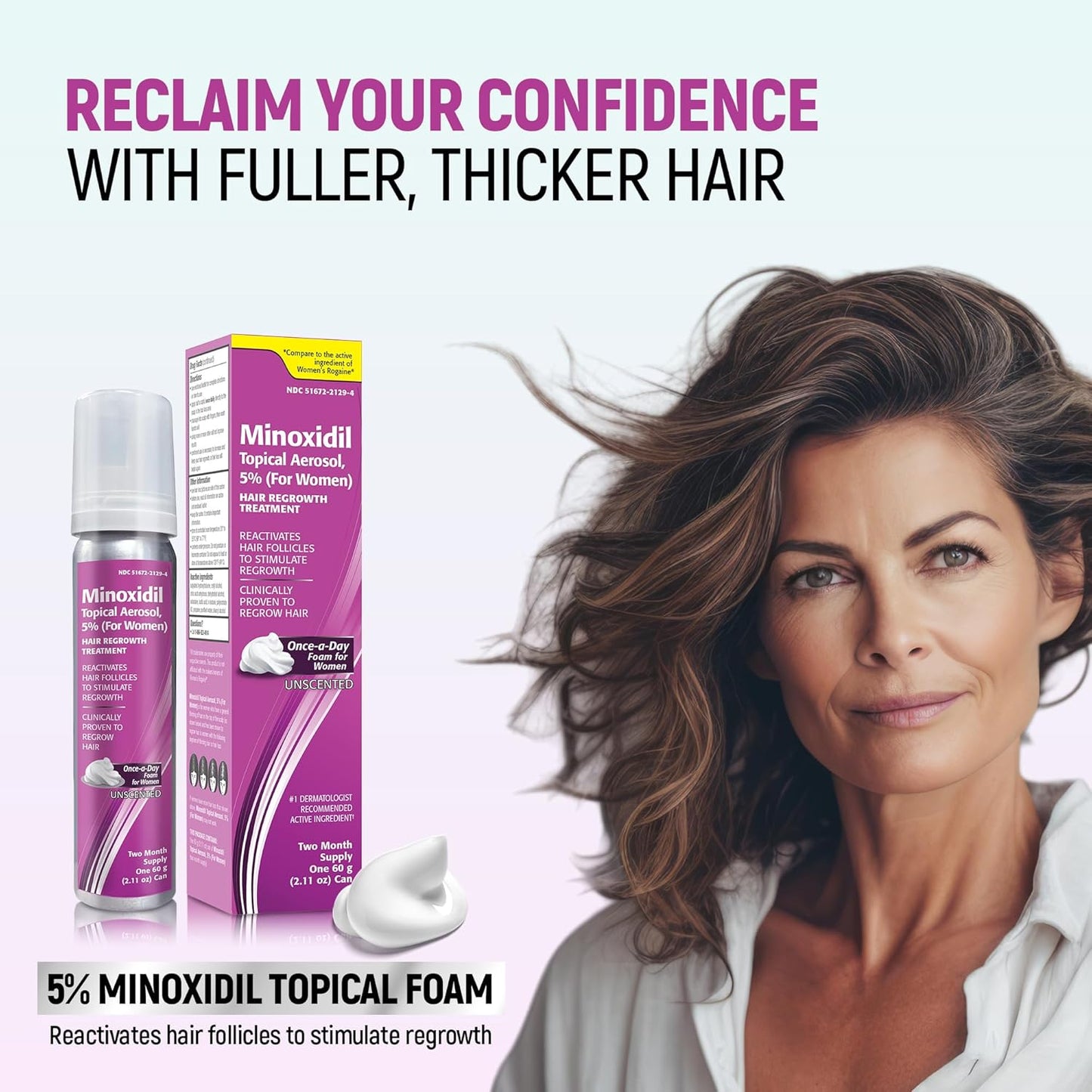 Taro Minoxidil for Women, 2.11 Oz (2 Months Supply) Clinically Proven to Regrow Hair, Topical Aerosol Foam 5%, Hair Thinning Treatment