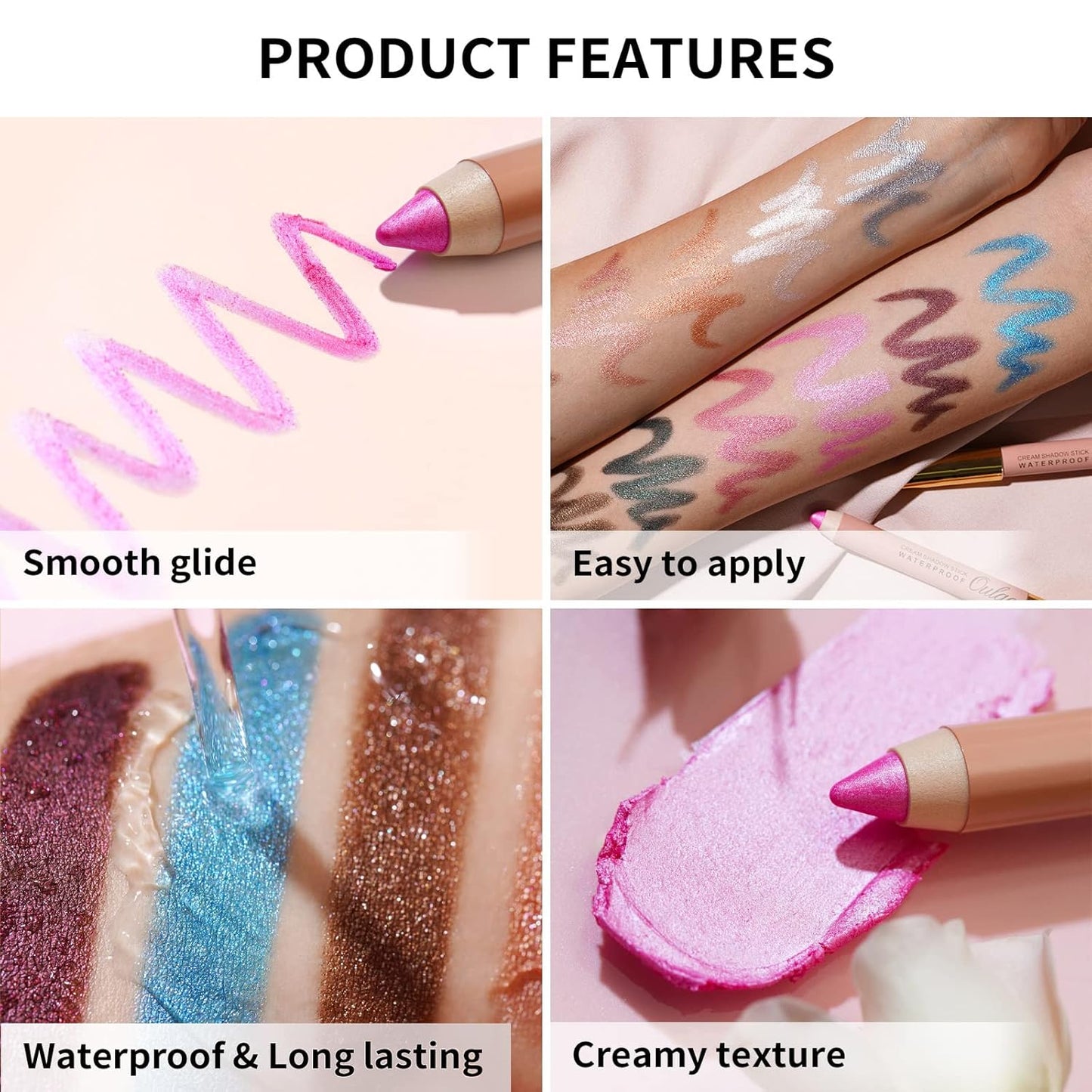 Oulac Champagne Eyeshadow Pencil – Long-Lasting Creamy Blendable Texture, Vegan & Cruelty-Free Eye Makeup, 1.25g, WS01Champagne Tower