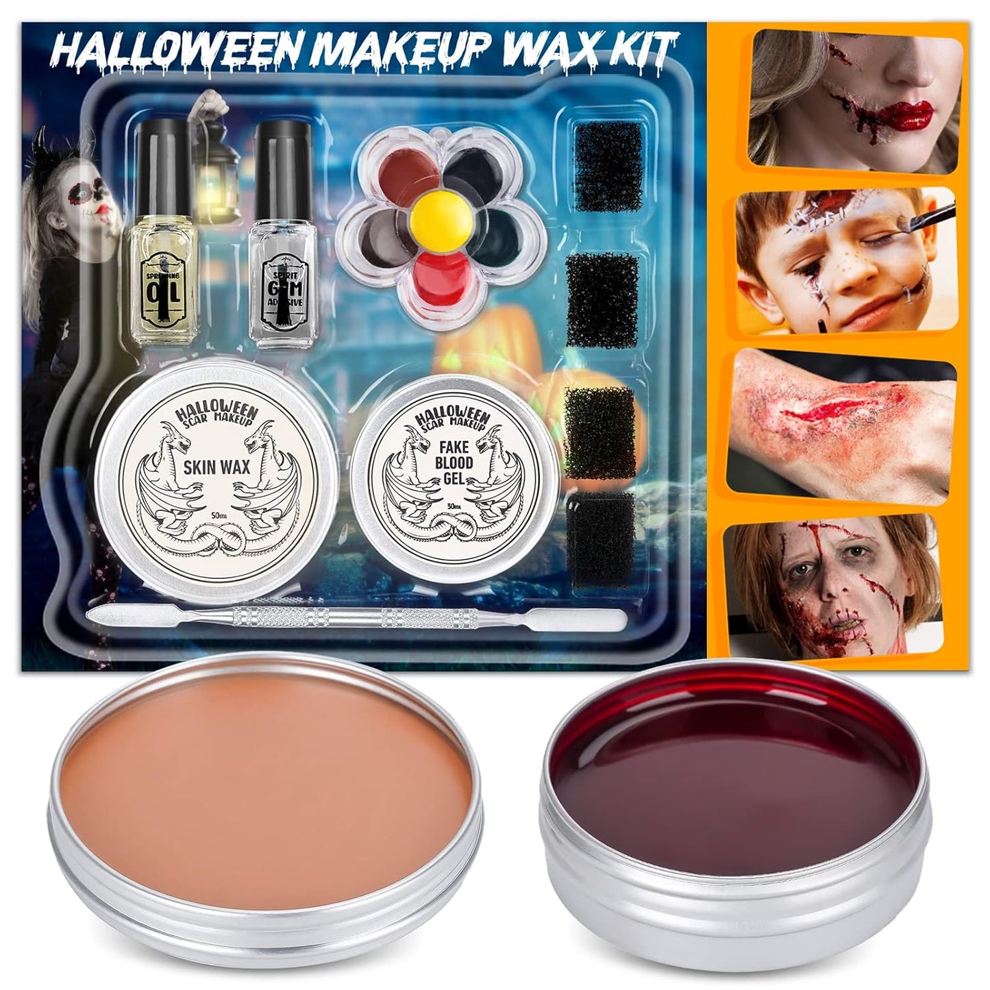 Scar Wax SFX Makeup Kit - Halloween Makeup Kit Fake Blood Makeup Special Effects Makeup Kit Skin Wax FX Makeup for Halloween Party Stage Festival