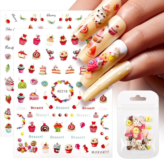 Makartt Nail Decorating Kit, 10pcs Designer Nail Stickers, Cute Dessert Nail Art Decor for DIY Manicure, Salon Accessories for Creative Nails Designs