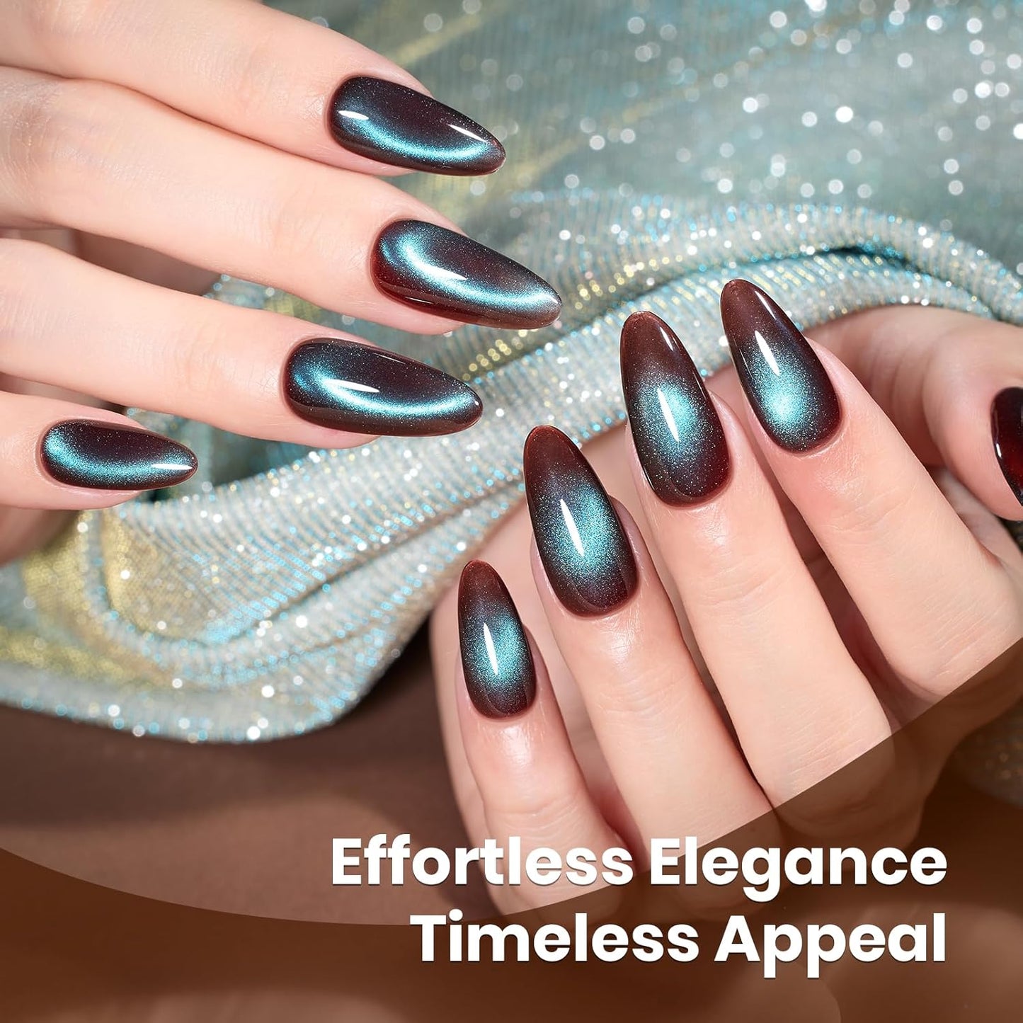 Beetles Brown Cat Eye Gel Nail Polish - Aurora Mocha Cat Eye Gel Polish, 15ML Blue Powder Brown Glitter Fall Gel Polish Magnetic Shimmer Effect Soak Off UV Nail Art Design Manicure Gifts for Women