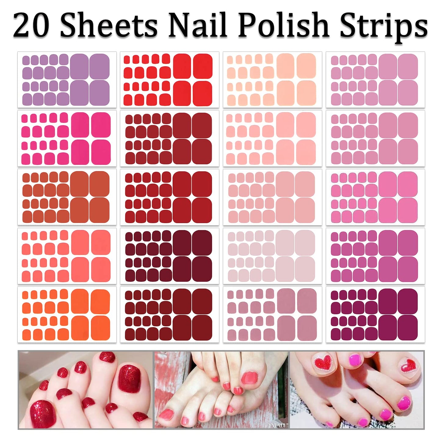 SILPECWEE Toe Nail Stickers Full Nail Wraps Red Solid Color Toenail Polish Strips for Women Self Adhesive Toe Stickers Polish Gel Toenails Stickers with 1pc Nail File (20 Sheets)