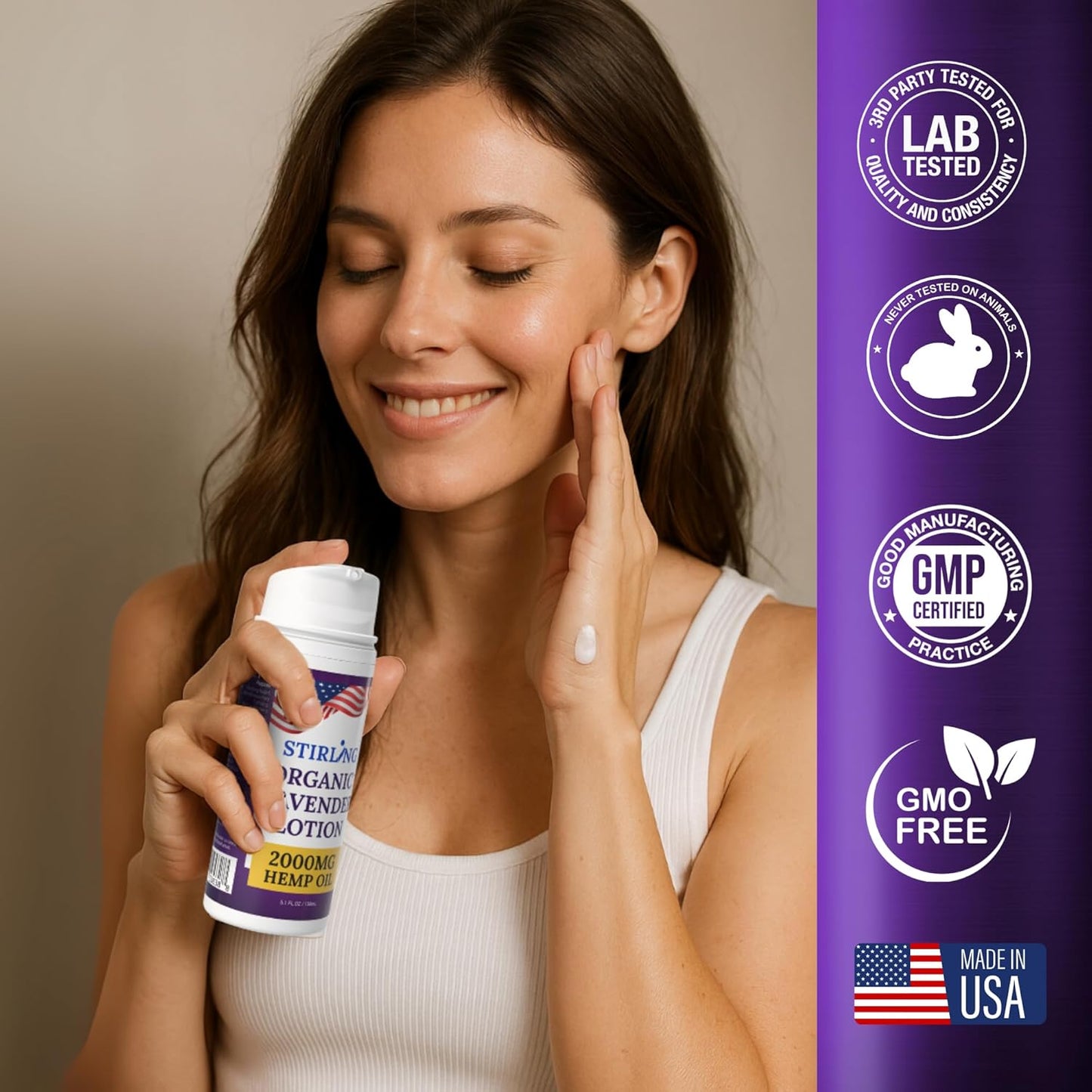 STIRLING Lavender Lotion – Organic Lavender with 2000mg Hemp Oil, Aloe Vera, and Vitamin E – Nourishing and Moisturizing Body Lotion for a Soft and Smooth Feel