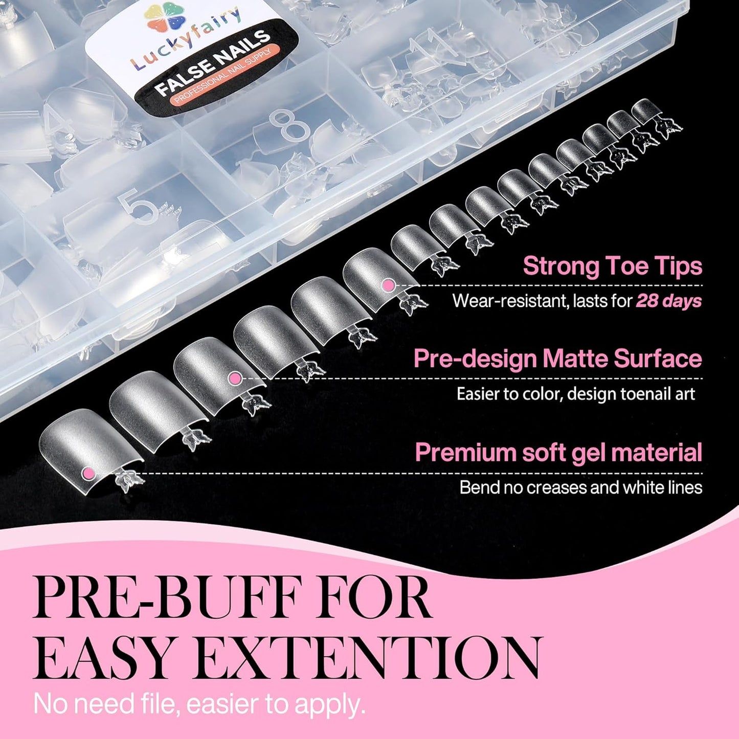 Square Toe Nail Tips, 504Pcs 15 Sizes Full Cover Press On Toenails for Women, Long Wider Pre-etched Double Matte Fake Toenails for Big Toe Nail Extensions Home DIY Salon Soak Off