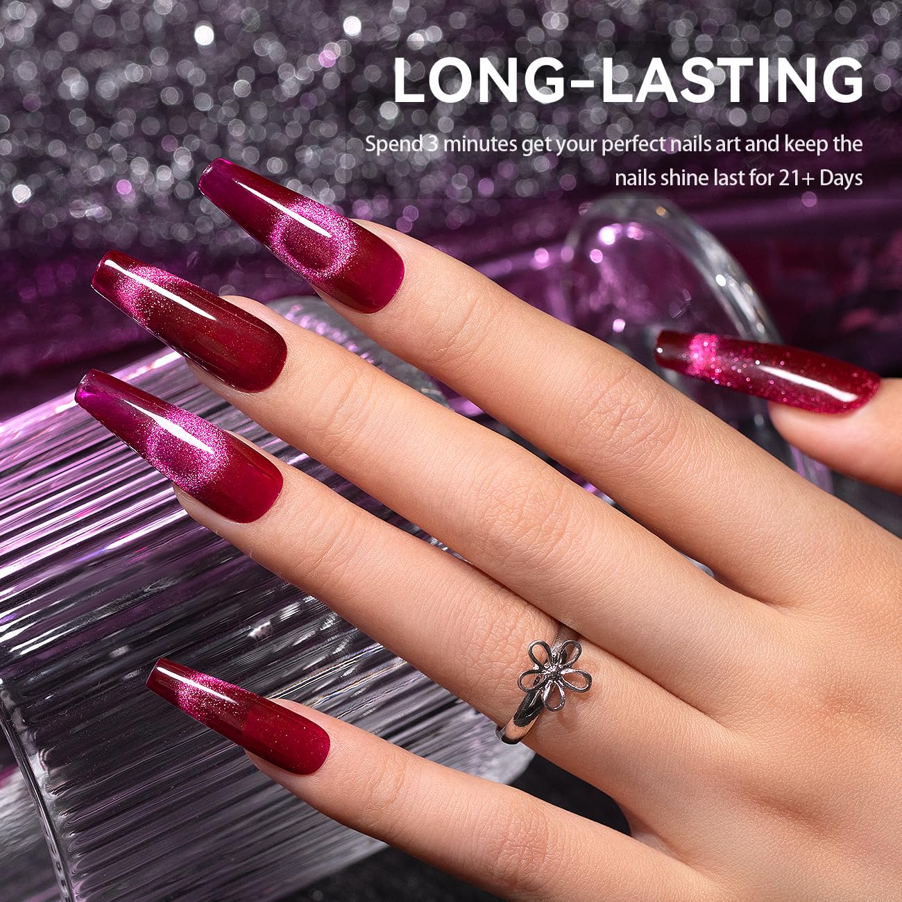 RARJSM 9D Magnetic Cat Eye Gel Nail Polish Purple Pink Silver Velvet Cateye Gel Polish 15ml Galaxy Universal Glitter Shimmer Ice Gel Polish with Magnet Stick UV LED Curing Require Soak Off Home Salon