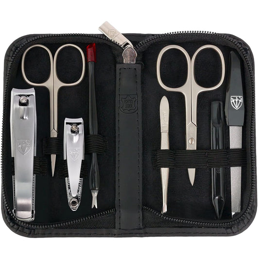 3 Swords Germany – brand quality 8 piece manicure pedicure grooming kit set for professional nail care with genuine leather case black - Made in Germany | alldaygood beauty