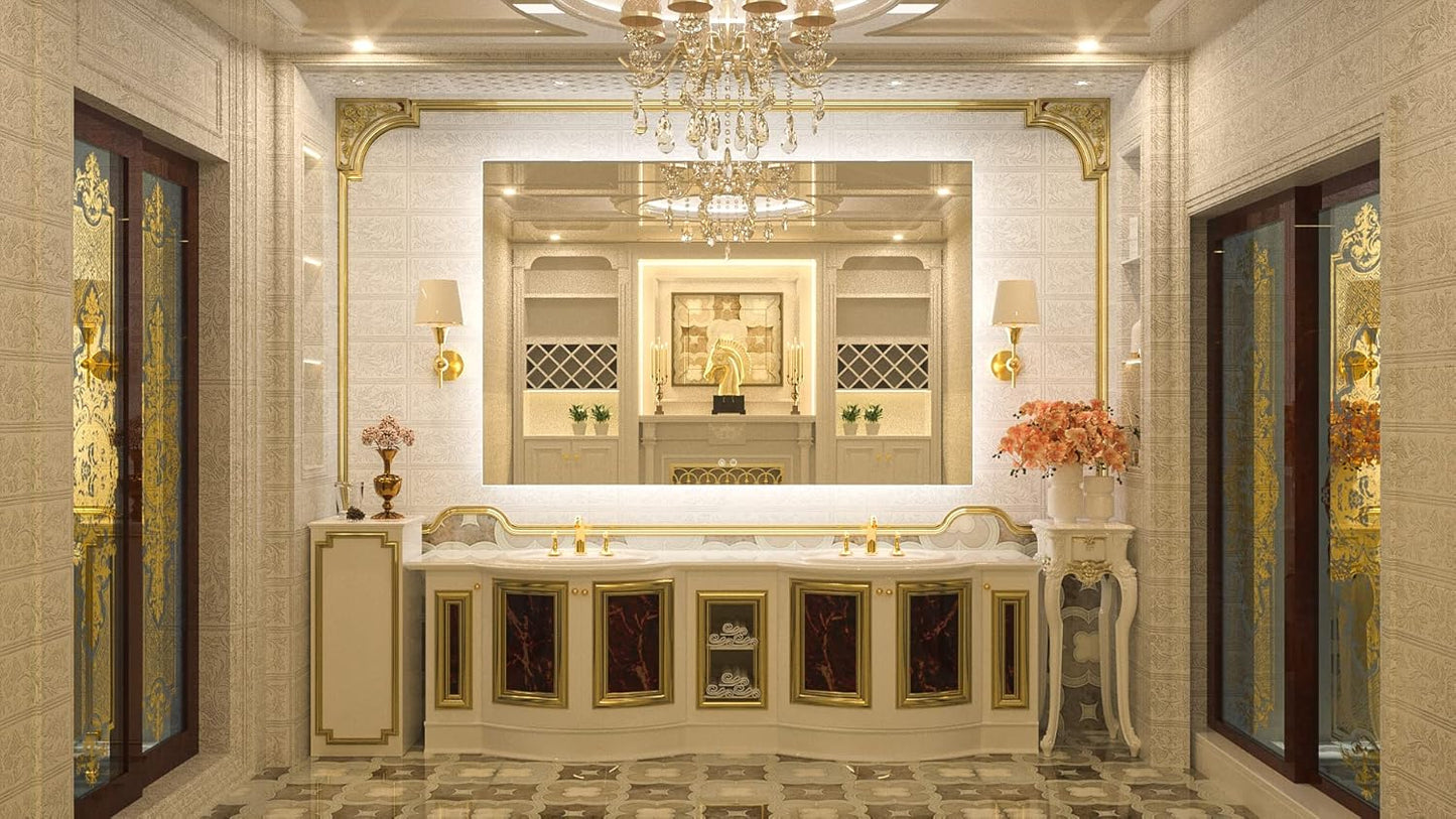 TETOTE 60 x 40 LED Backlit Bathroom Mirror with Light,3 Color White/Warm/Natural,Anti-Fog Lighted Mirror,Dimmable,Vanity Mirror,Wall Mounted