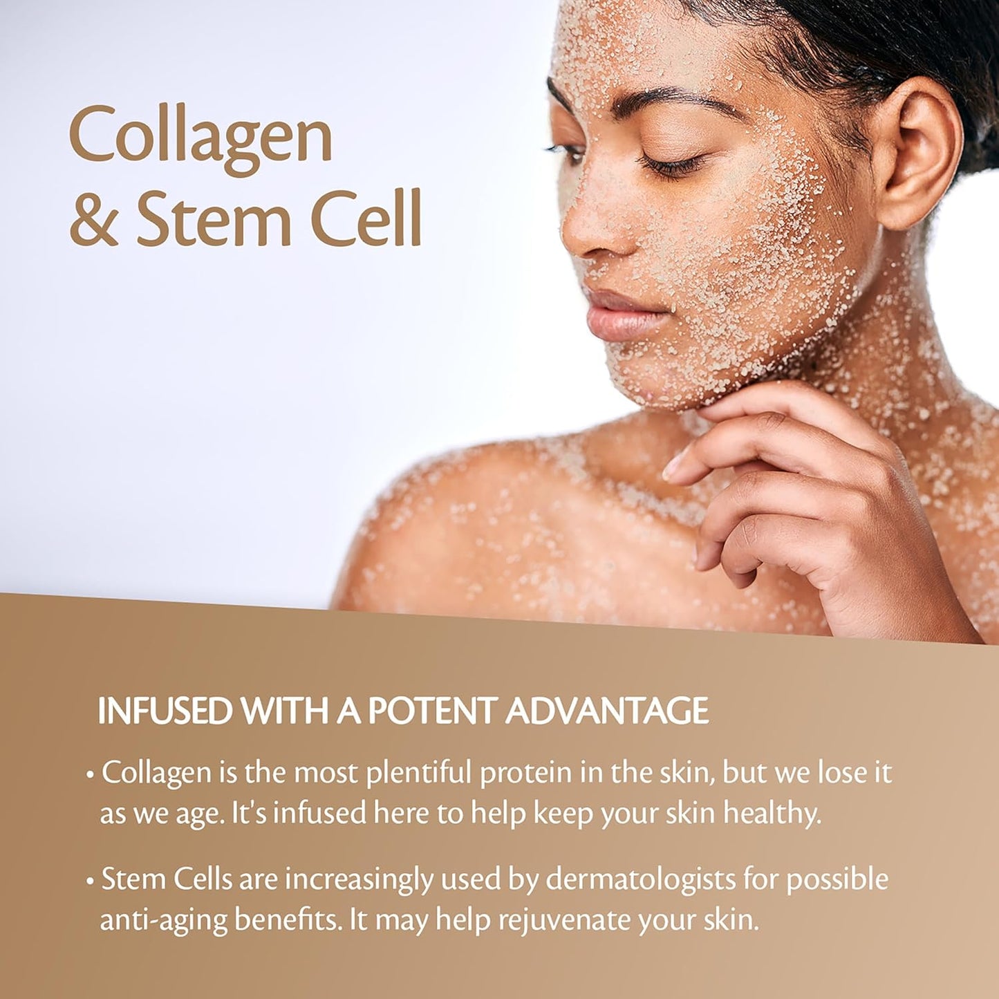 Brown Sugar Scrub Face Foot & Body Exfoliator Infused with Collagen and Stem Cell Exfoliating Salt Body Scrub for Toning Skin Cellulite Skin Care, 12oz by M3 Naturals