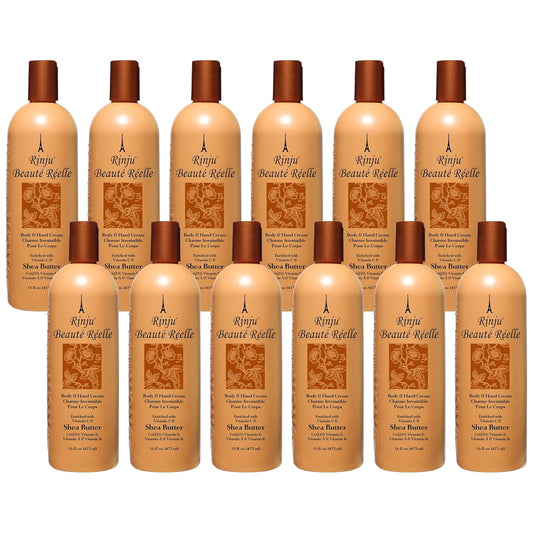 Rinju Beaute Relle Body and Hand Cream 16 oz. (Case of 12) - Shea Butter Cream for Dry Skin - Vitamin E, A & K Moisturizer | alldaygood beauty