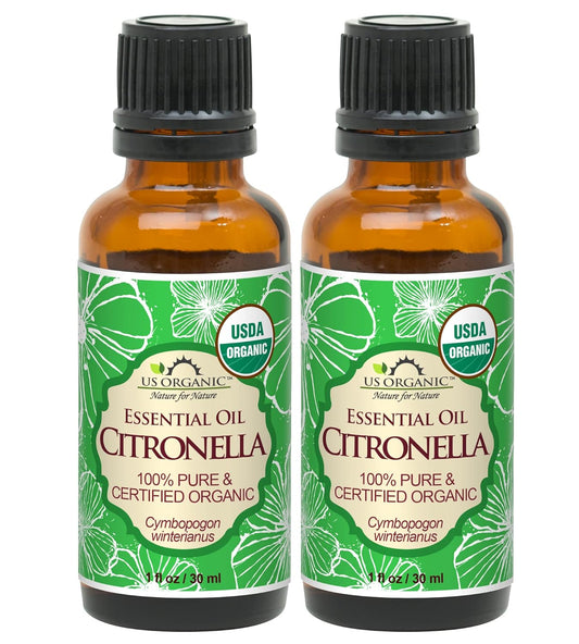 US Organic Citronella Essential Oil, USDA Certified, 100% Pure, 30 ml Pack of 2, Improved caps and droppers – Used for Skin Care, Many DIY Projects Like Candle Making and Much More | alldaygood beauty
