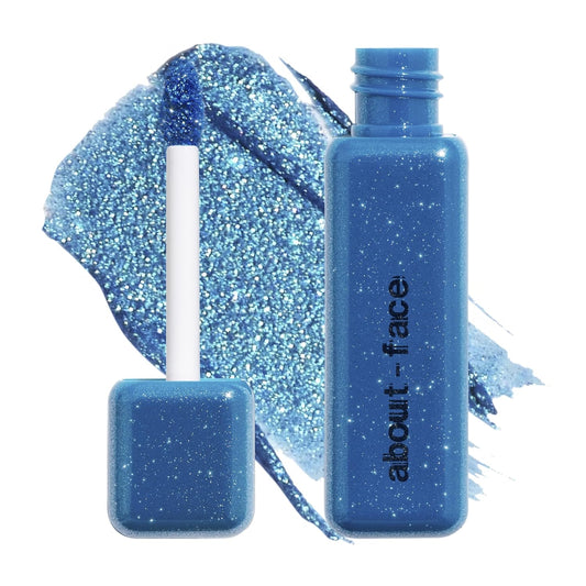 About-face Fractal Glitter Eye Paint Above Santorini – Smudge-Proof, Long-Lasting Liquid Eyeshadow – Intense Sparkle with Mousse Texture – Vegan, Cruelty-Free – 0.13oz (Sapphire) | alldaygood beauty