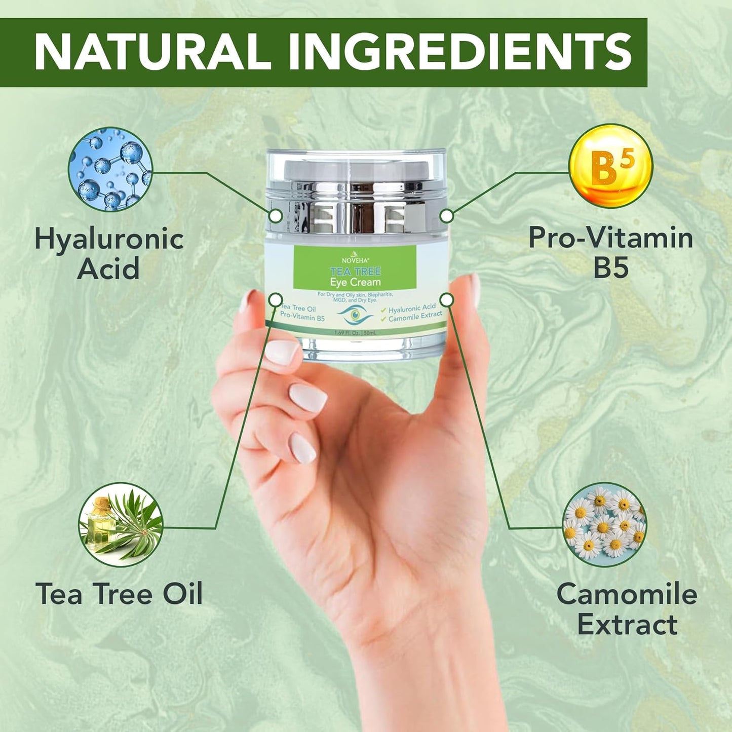 NOVEHA Tea Tree Anti Wrinkle Eye Cream - Firming Eye Cream Treatment - 1.69 Fl. Oz