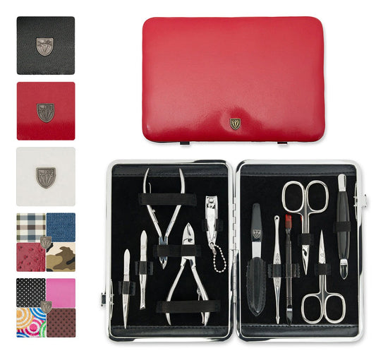 3 Swords Germany - brand quality 11 piece manicure pedicure grooming kit set for professional finger & toe nail care scissors clipper fashion leather case in gift box, Made by 3 Swords (03768) | alldaygood beauty