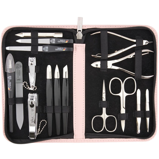 3 Swords Germany - brand quality 16 piece manicure pedicure grooming kit set fashion leather case light pink, Made in Germany | alldaygood beauty