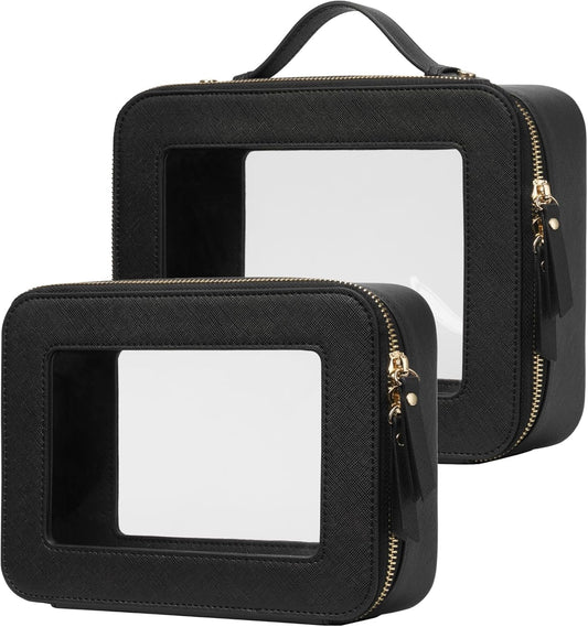 Popvibe Clear Makeup Bag Travel Cosmetic Case Transparent Toiletry Bag with Zipper, Portable Make Up Organizer Traveling Compact Car Bag for Essentials