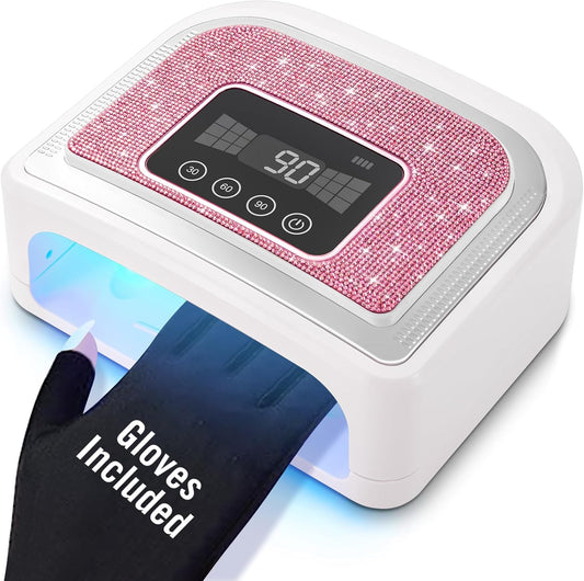 Cordless Nail Lamp, Rechargeable UV Nail Lamp for Gel Nails, LED Nail Lamp with 4 Timer Modes, Gel Nail Light Decorate with Sparkling Nail Rhinestones Diamond (Sparkly Pink Diamond) | alldaygood beauty