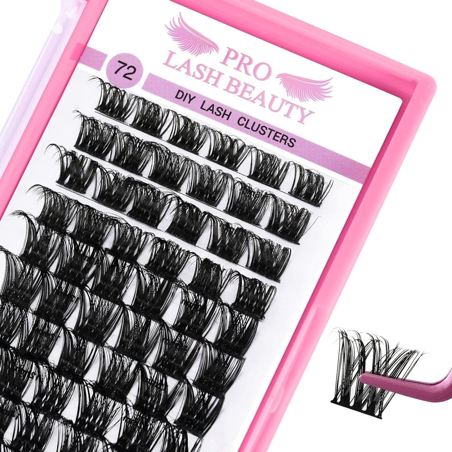 PRO LASHBEAUTY Cluster Lashes 72 Pcs DIY Eyelash Extension Individual Cluster Eyelashes Tender Style Self-Application Fluffy Super Thin Band Reusable Soft & Comfortable (Tender-D-12mm)