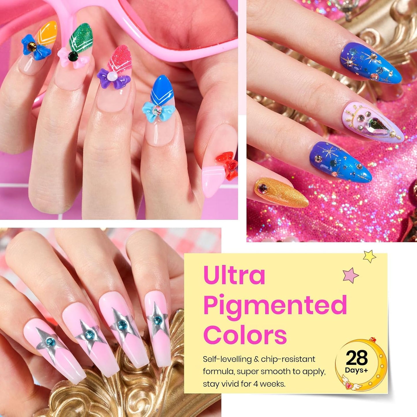 Beetles Gel Nail Polish Set - 20 Colors Pink White Black Yellow Red Glitter Gel Polish Kit with Nail Stickers Nail Rhinestones 3Pcs Base Top Coat Gift for Women Girls