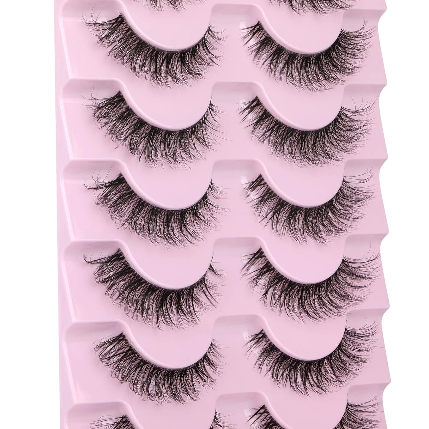 JIMIRE False Eyelashes with Clear Band 3D Fluffy Lashes Demi-wispies Natural Look Cat Eye Faux Mink Fluttery Eyelashes 15MM D Curl Eye Lashes Pack 7 Pairs