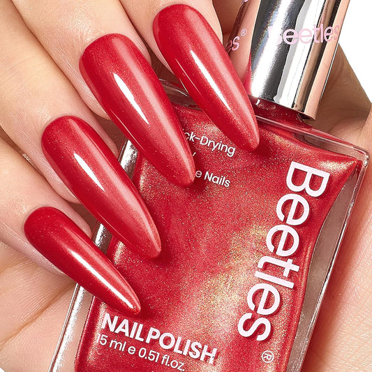 Beetles Red Nail Polish 15ML Quick Dry Glitter Fingernail Polish 4th of July DIY Salon for Women | alldaygood beauty