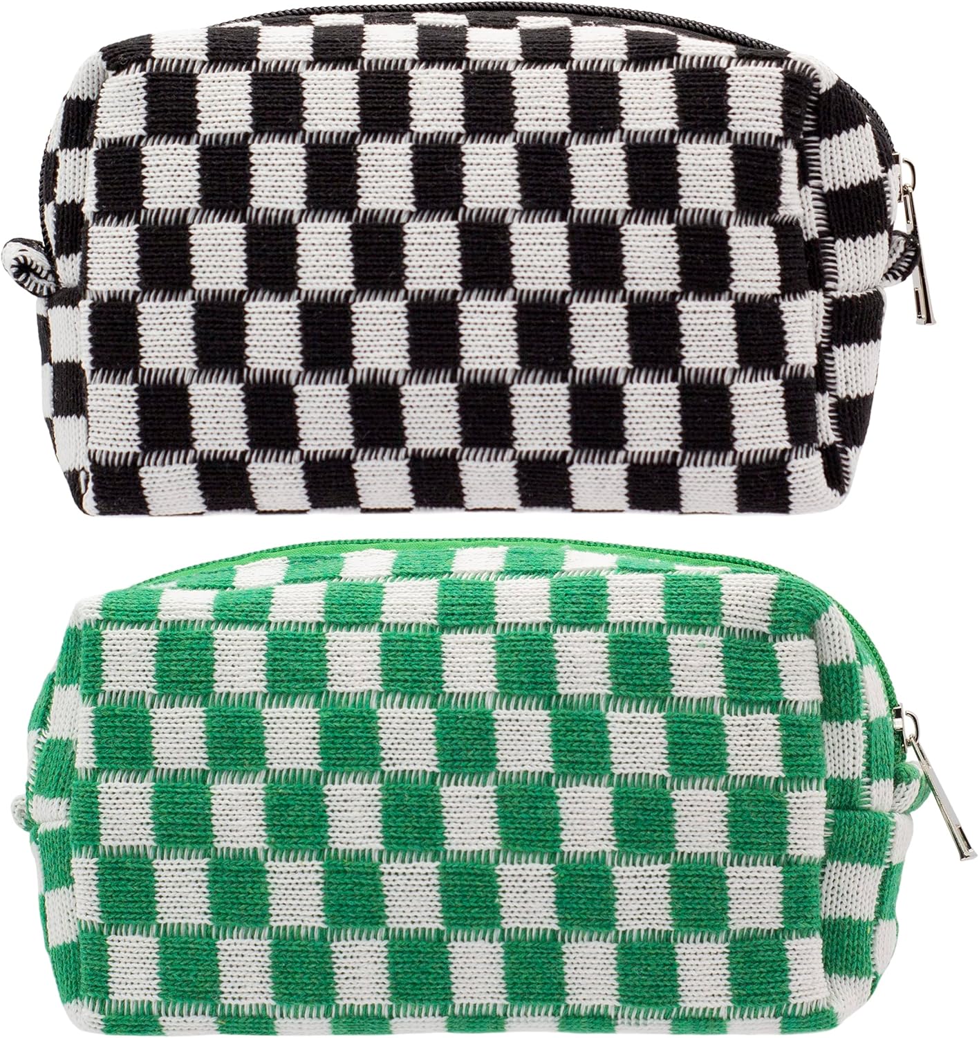 PAZIMIIK Checkered Makeup Bag for Purse Portable Zipper Make Up Pouch Small Cosmetic Case for Travel Accessories (2PCS Black Green)