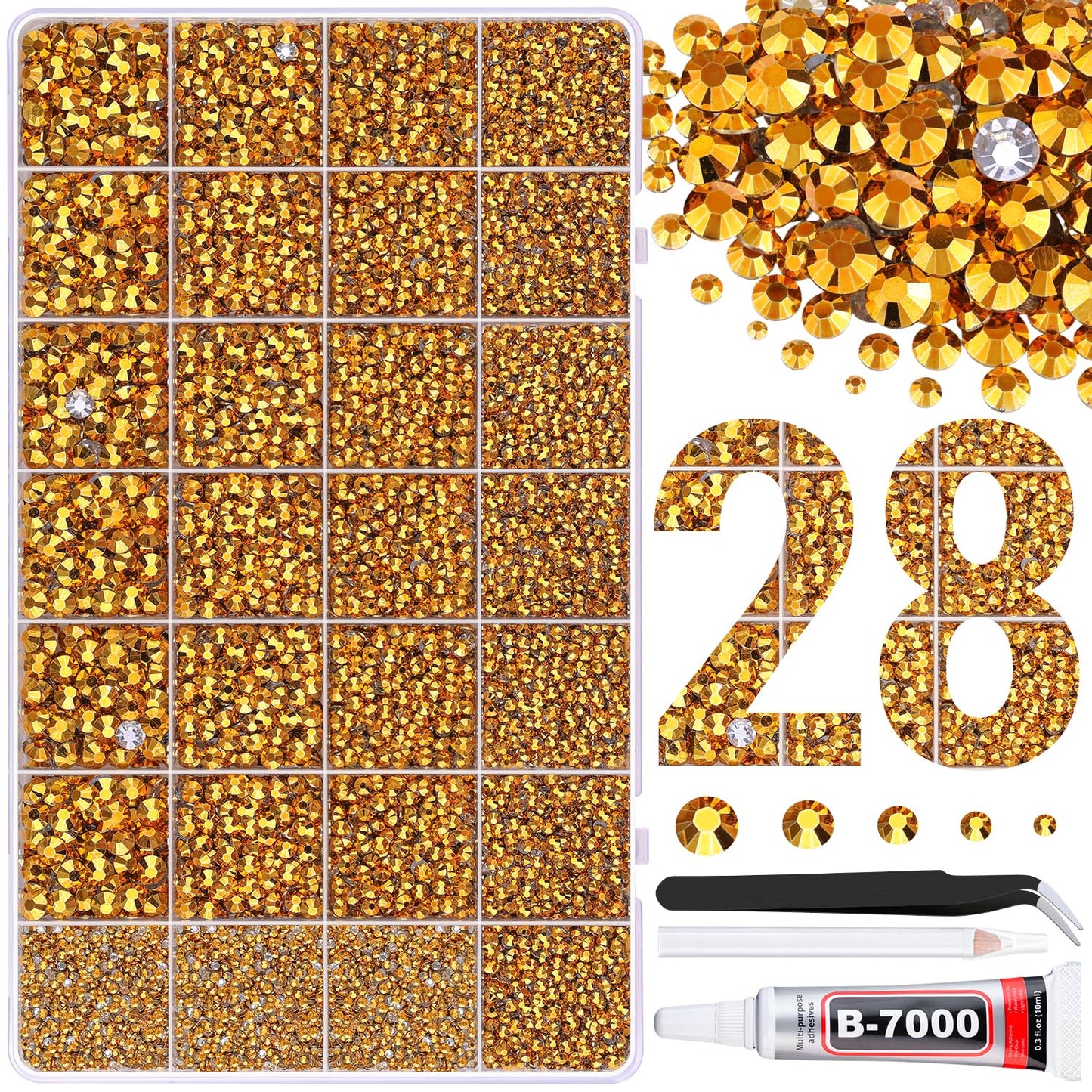 30000Pcs Resin Rhinestones for Bedazzling with Tweezers, Mine Gold Rhinestones for Crafting with B7000 Jewelry Glue for DIY Crafts Clothing Tumblers Shoes Fabric Nail Art