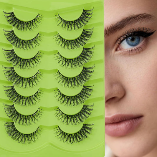 viiviiRose'e False Eyelashes,Black Superfine Cotton Band Lashes,Vegan 3D Volume Eye Lashes,Natural Look Lash,Faux Mink Eyes Lash,C/D Curl,Makeup,7 Pairs,Green(S77)