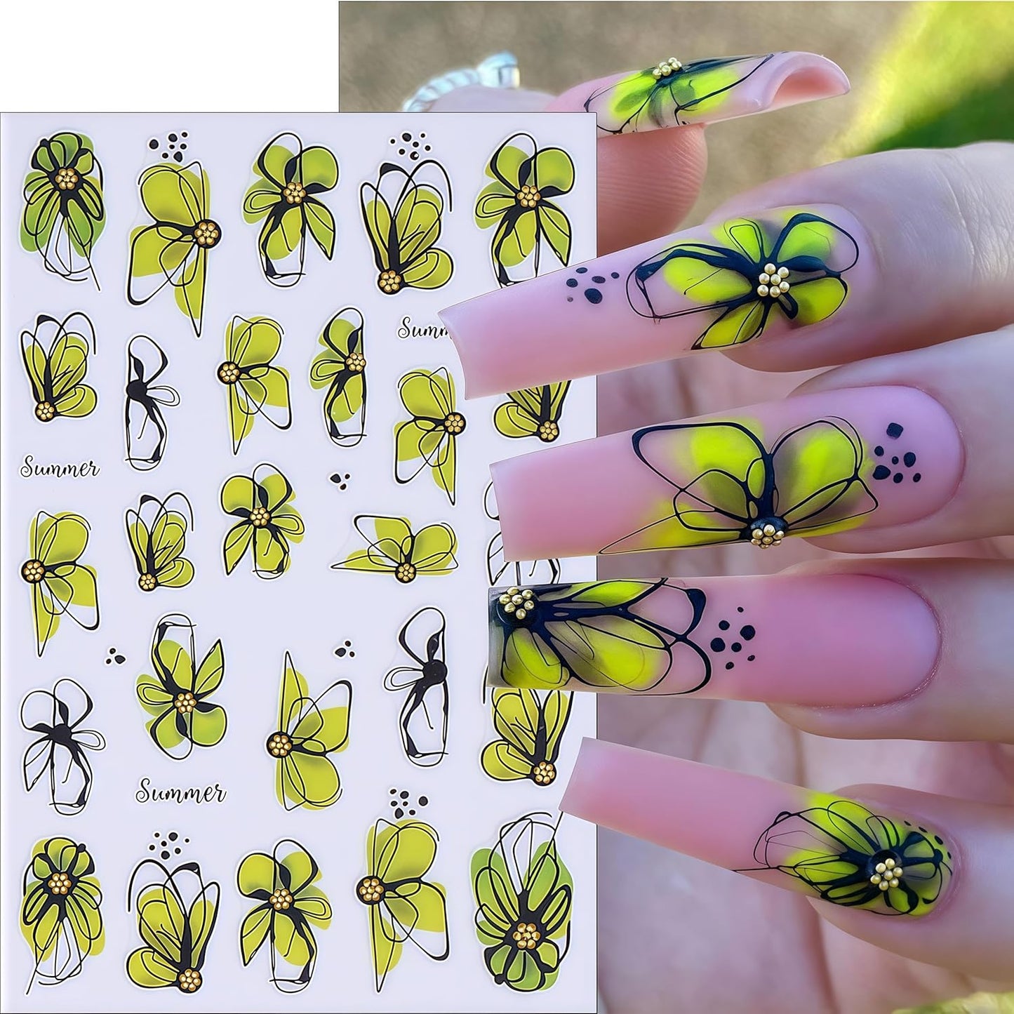 Flower Nail Art Stickers 3D Self-Adhesive Spring Summer Floral Decals Wildflower Daisy Leaf Plant Spring Colorful Flower Nail Art Supplies for Women Girls Women Girls Manicure Decoration 8 Sheets