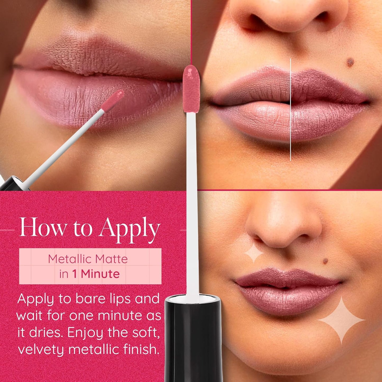 Aromi Metallic Liquid Lipstick | Dusty Rose Lip Color w/Shimmery Finish, Long-Lasting, Waterproof, Nude Berry, Vegan, Cruelty-Free (Pixie Dust)