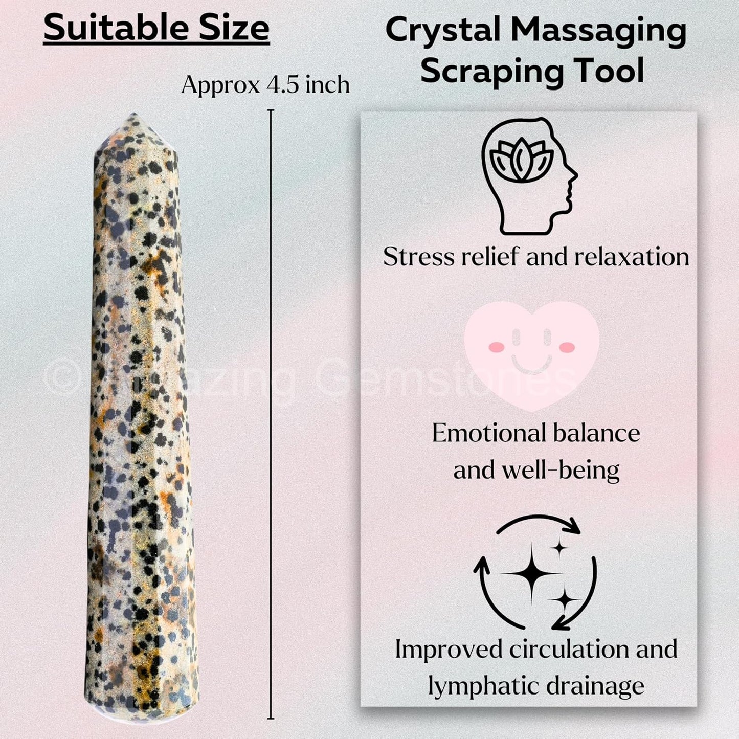 Amazing Gemstone Dalmatian Jasper Crystal Wand Massage Stick - Pelvic Wand Gua Sha for Adults - Crystals and Healing Stones Massage Wands for Adults Gifts (Pointed)