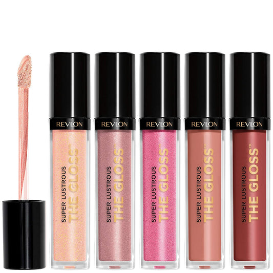 Revlon Super Lustrous The Gloss, 5 Piece Lipgloss Gift Set, Non-sticky High Shine Color in Cream & Pearl Finishes, Pack of 5, 0.75 Fl Oz | alldaygood beauty