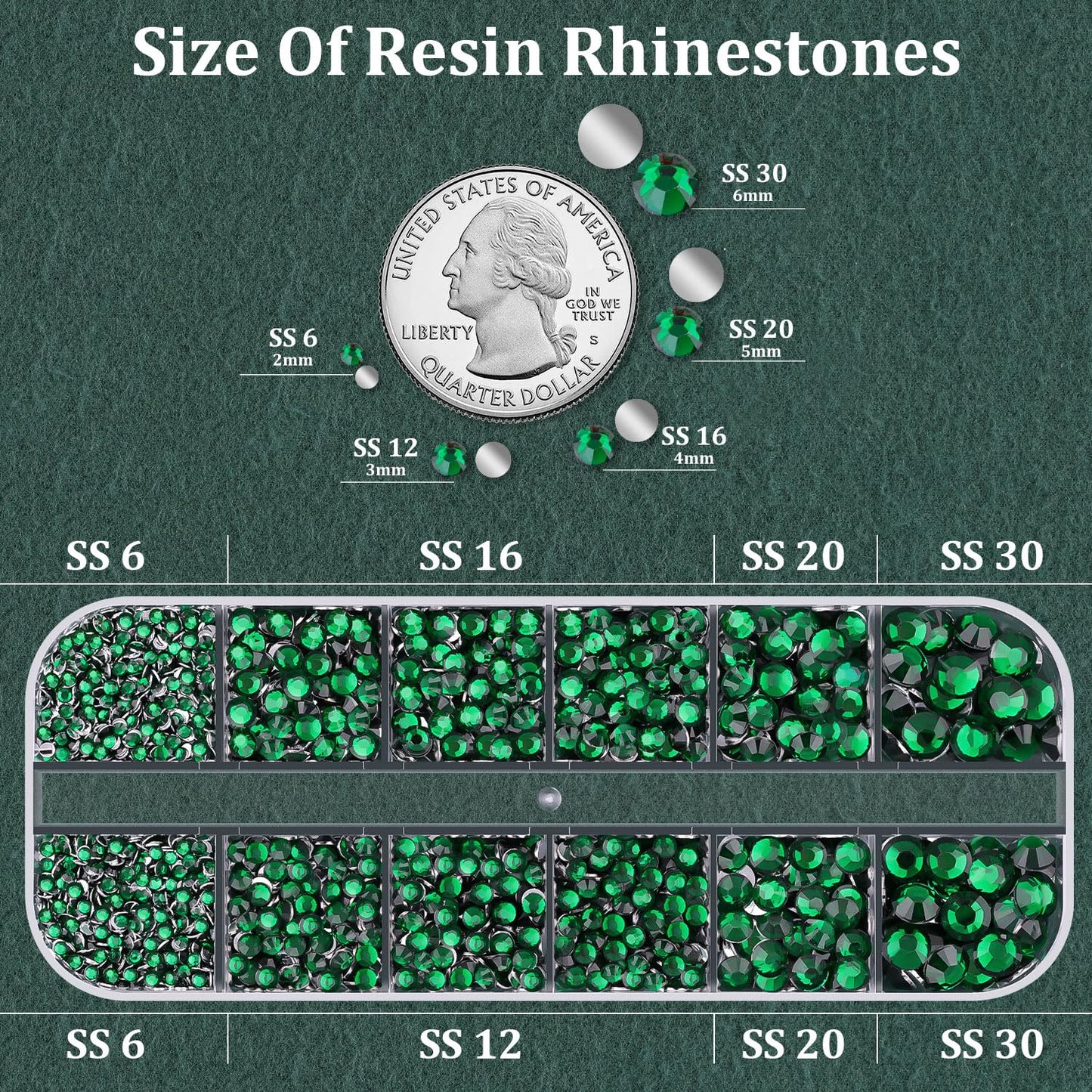 Resin Rhinestones for Crafting with B7000 Jewelry Glue, 1 Box Dark Green Flatback Crystals with 3Pcs 10ml Glue for Bedazzling Crafts DIY Nail Art Makeup，Non Hotfix Gems for Clothing Shoes