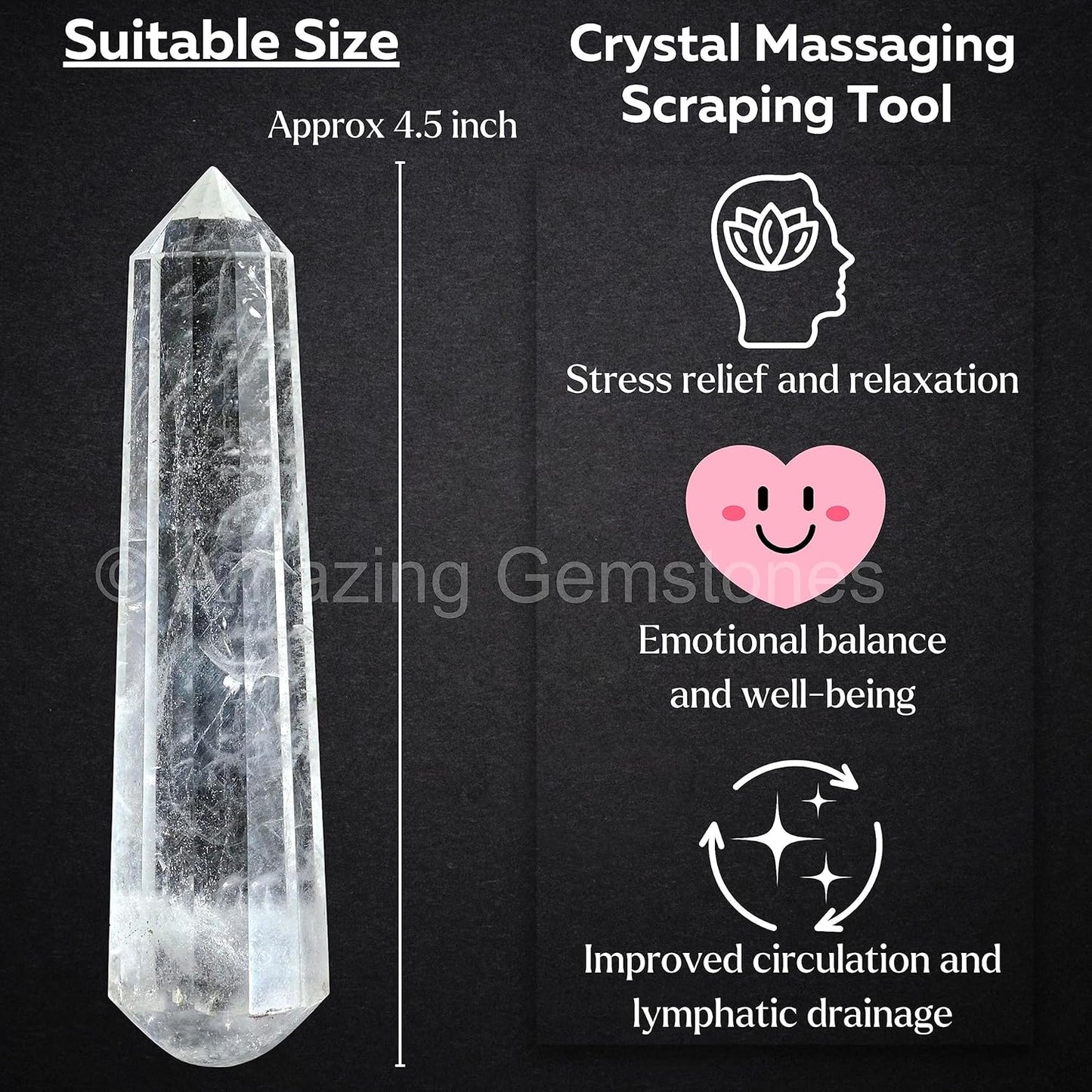 Amazing Gemstone Clear Quartz Crystal Wand Massage Stick - Pelvic Wand Gua Sha for Adults - Crystals and Healing Stones Massage Wands for Adults Gifts (Pointed)