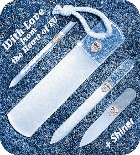 GLADZY Czech Glass Nail File Set - Multifunctional Nail Shiner Buffer, Callus Remover Foot Rasp, Glass Cuticle Pusher Manicure Stick, Etched Surface, Professional Nail Care Tool, Made in EU | alldaygood beauty