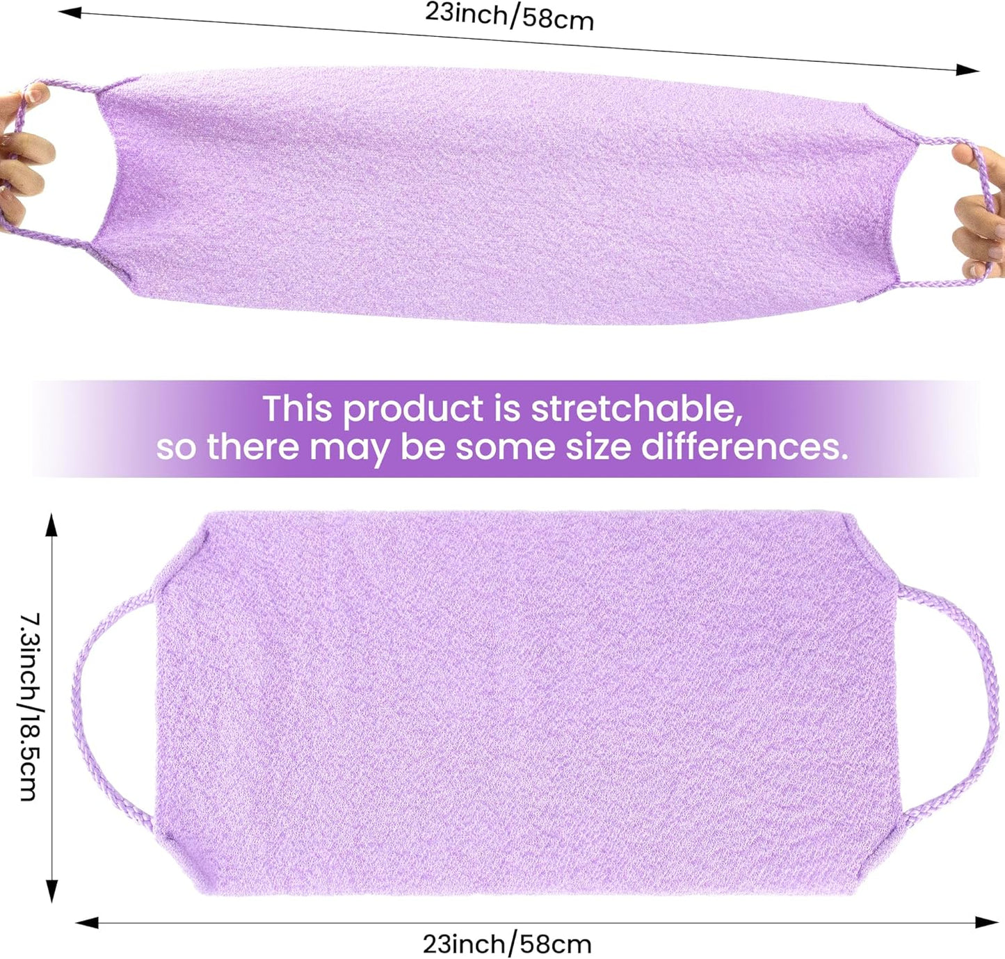 3 Pcs Double-Sided Back Exfoliator Body Scrub Towel, Exfoliating Back Scrubber with Handles,Exfoliating Washcloth Bath Tool in Shower, Stretchable Back Washer to Deep Cleans Skin (Beige,Pink,Purple)