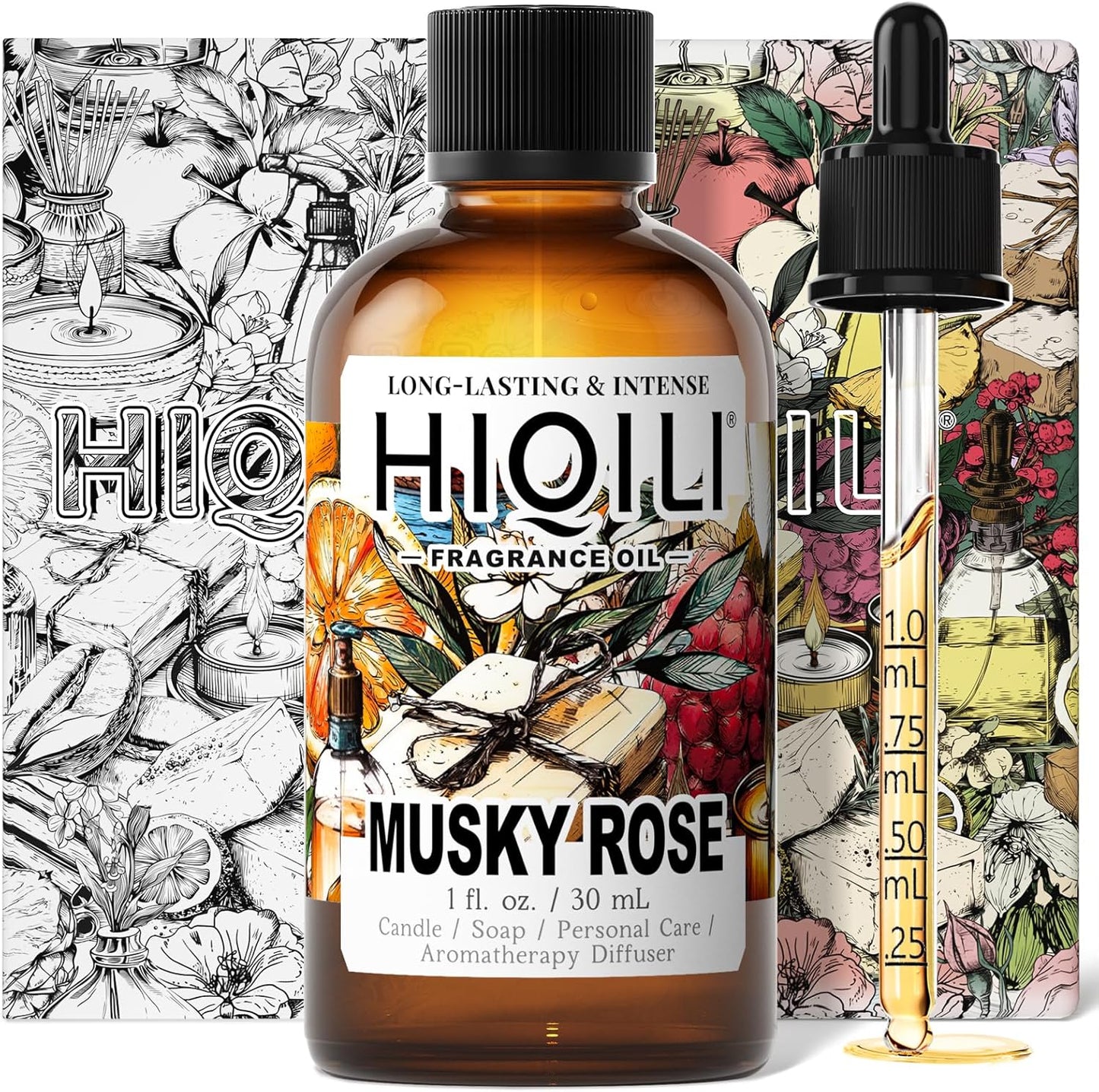 HIQILI Musky Rose Fragrance Oil for Hotel Diffuser, Luxury Scents, for Making Aromatherapy Candle, Perfume, Scented Home Decor- 1 Fl Oz
