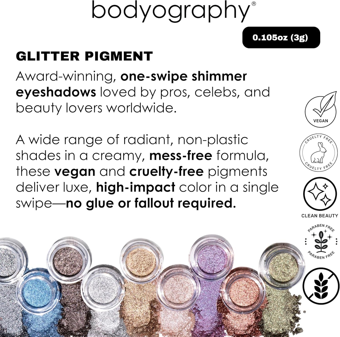 Bodyography Glitter Pigments (Later Skater): High Shine Glitter Shadow | Gluten-Free, Cruelty-Free