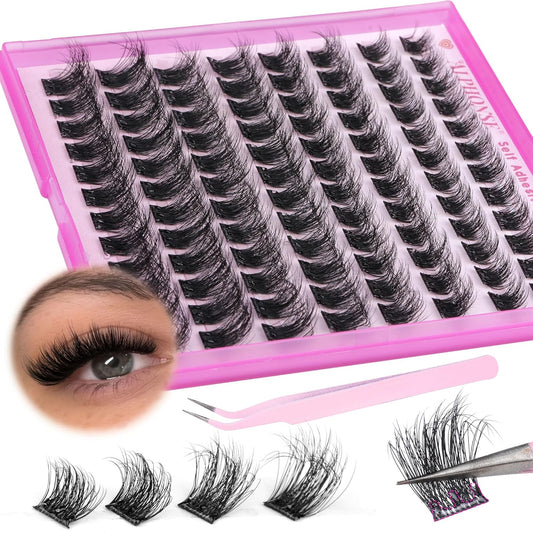 ALPHONSE Self Adhesive Lash Clusters Reusable Self Adhesive Eyelashes Fluffier Press on Lashes Extension No Glue Needed 10-16mm Glueless Lashes Clusters with Tweezers