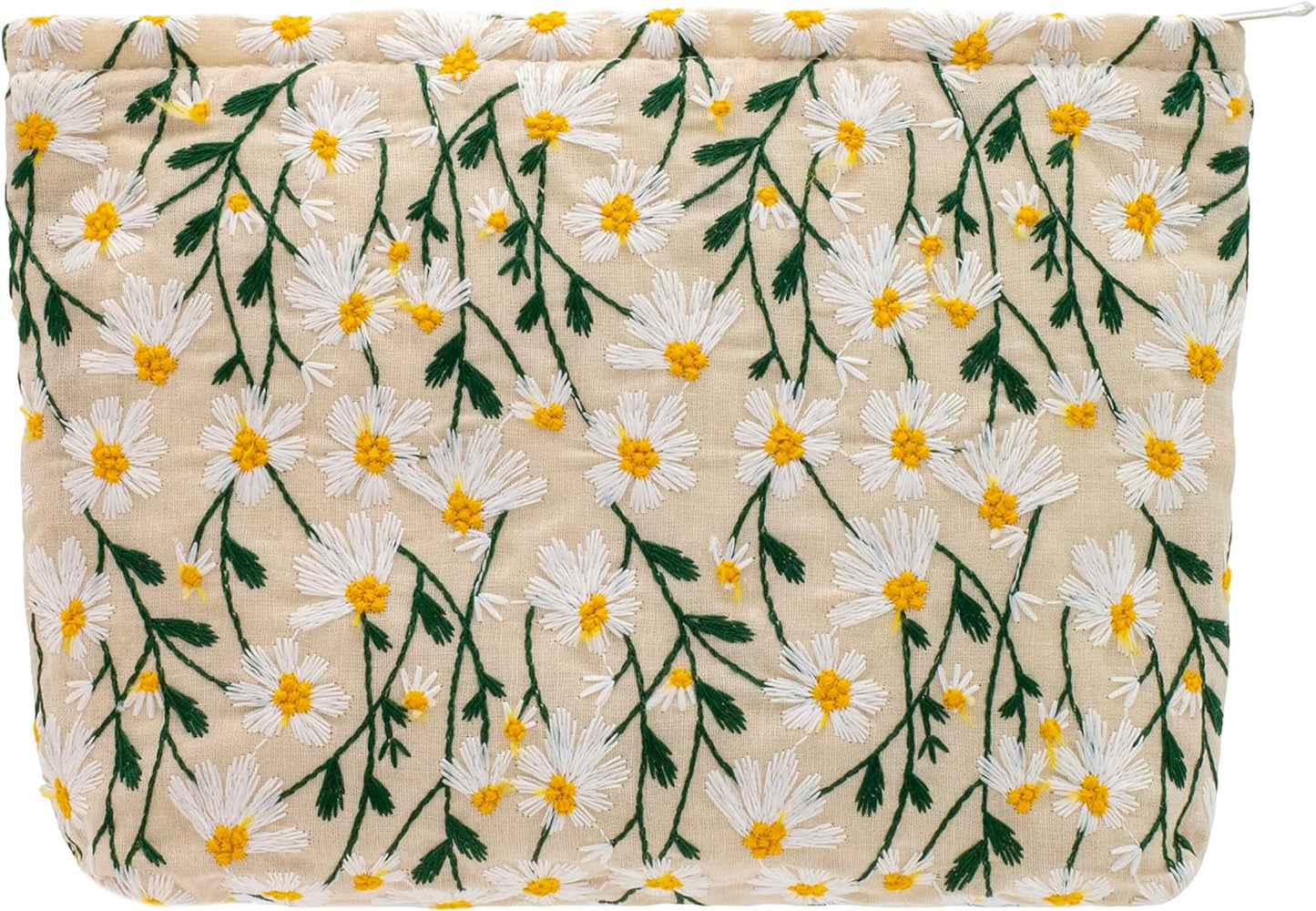 Makeup Bags for Purse Zipper Cosmetic Pouch Large Travel Canvas Make Up Organizer Tool Pouch for Women and Girls,Daisy White