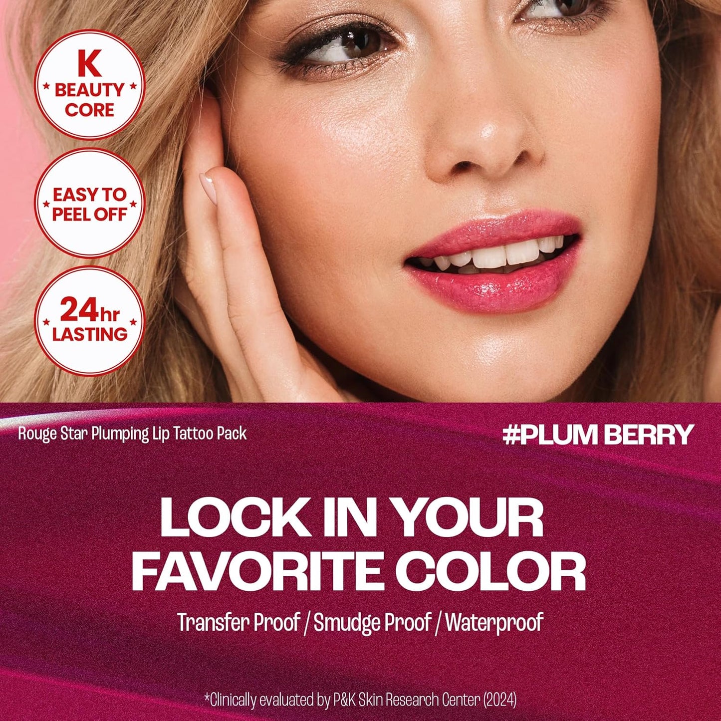 Rouge Star Plumping Lip Tattoo (0.17 oz) - 72-HR Long Lasting Waterproof Peel Off Lip Stain - Transfer-Proof, Non -Sticky Hydrating Matte Lip Tint Tattoo (Plum Berry)