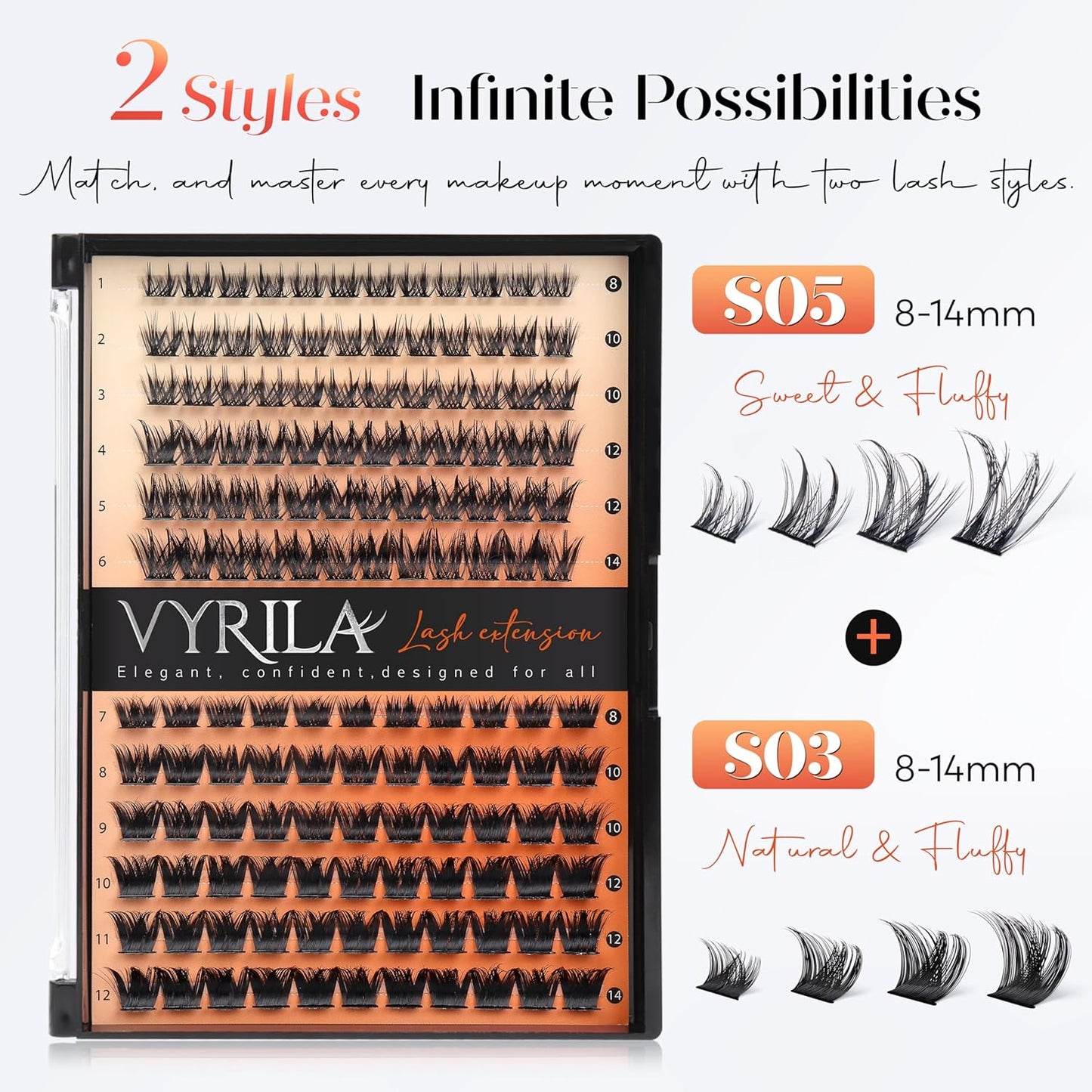 Lash Clusters-VYRILA 0.07mm Wispy Eyelashes C Curl Eyelash Clusters 8-14mix Individual Lashes Extension DIY at Home (S03+S05 138pcs-8-14mix)