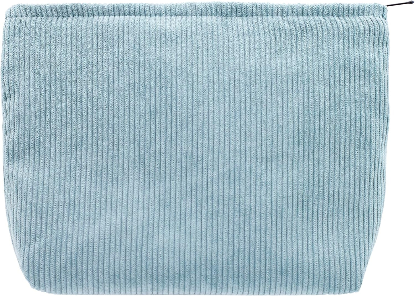 PAZIMIIK Makeup Bag Large Zipper Corduroy Make Up Pouch for Purse Travel Canvas Cosmetic Organizer for Women Brush Storage,Blue