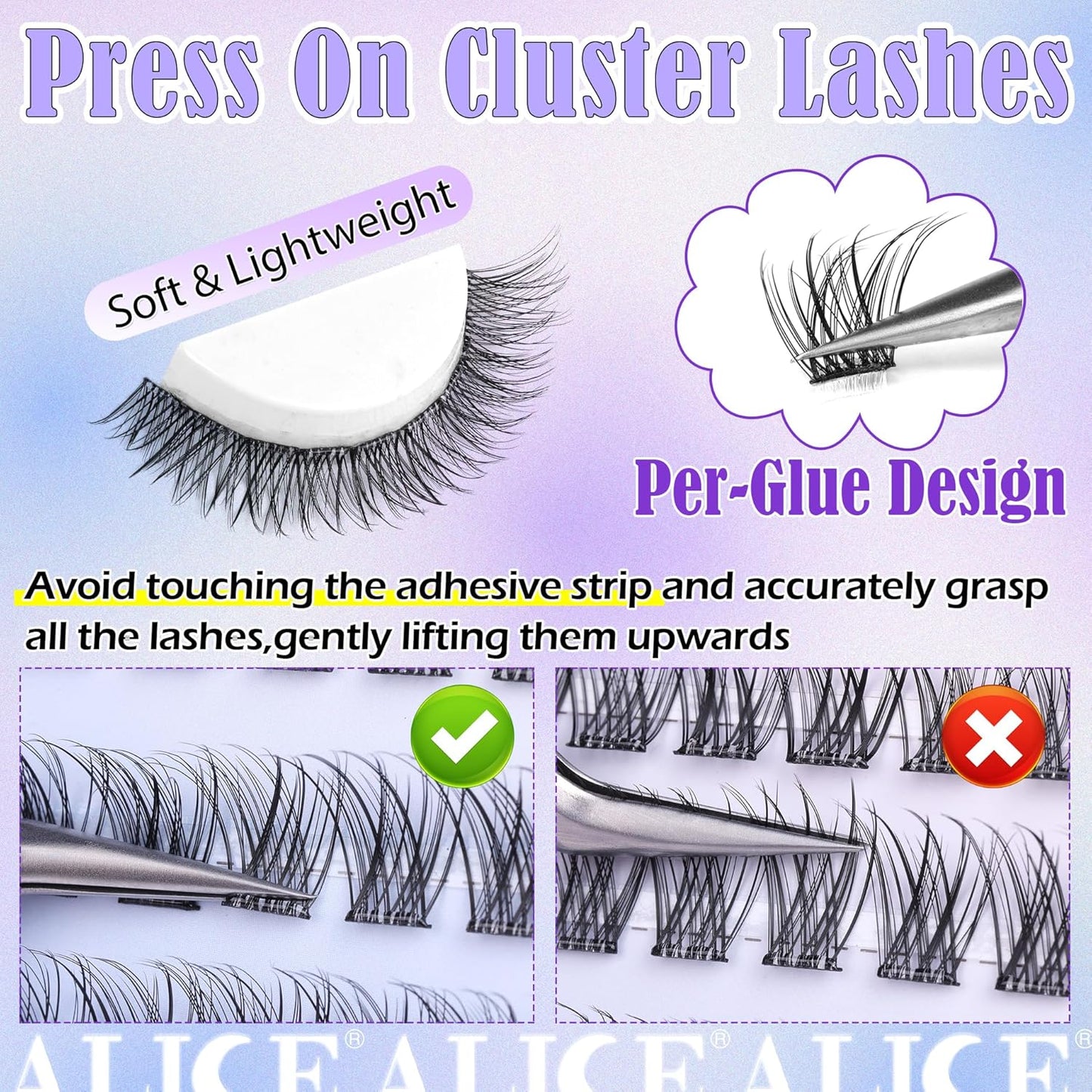 Self Adhesive Eyelashes Reusable Natural Self Adhesive Lash Clusters Wispy Press on Lashes Pre-Glue 8-12mm 120pcs C Curl DIY Eyelash Extensions Kit No Glue Needed by ALICE