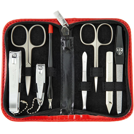 3 Swords Germany – brand quality 8 piece manicure pedicure grooming kit set for professional nail care with synthetic leather case red - Made in Germany | alldaygood beauty