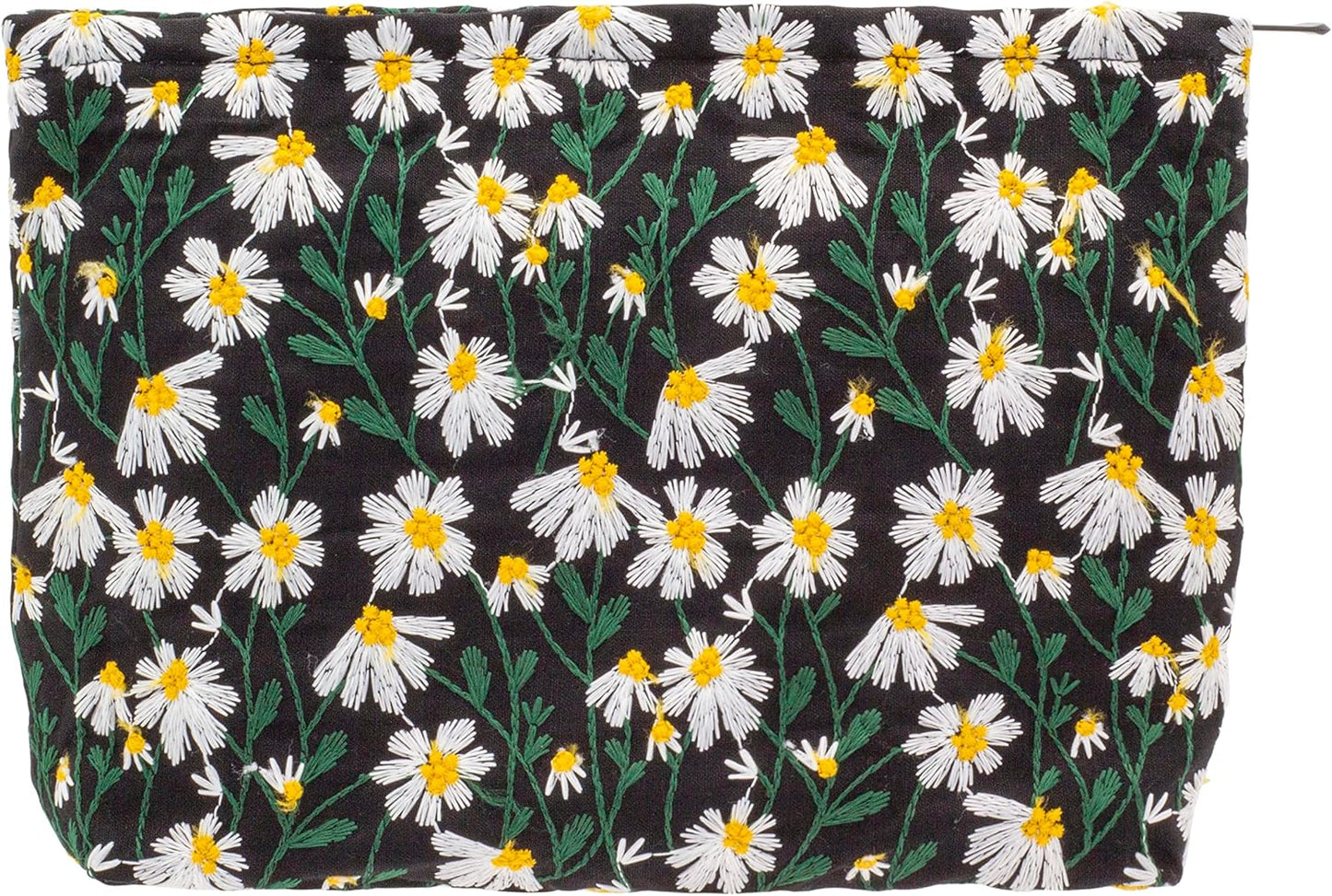 Makeup Bags for Purse Zipper Cosmetic Pouch Large Travel Canvas Make Up Organizer Tool Pouch for Women and Girls,Daisy Black