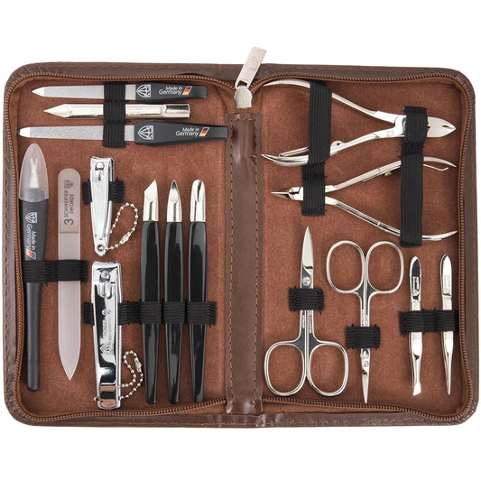 3 Swords Germany - brand quality 16 piece manicure pedicure grooming kit set for professional finger & toe nail care scissors clipper synthetic leather case, Made in Germany | alldaygood beauty